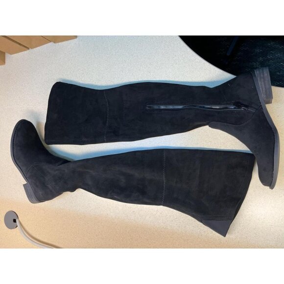 🆕Women's Black Over The Knee Boots Thigh High Low Block Heel Pointed Toe Boots - Picture 1 of 9
